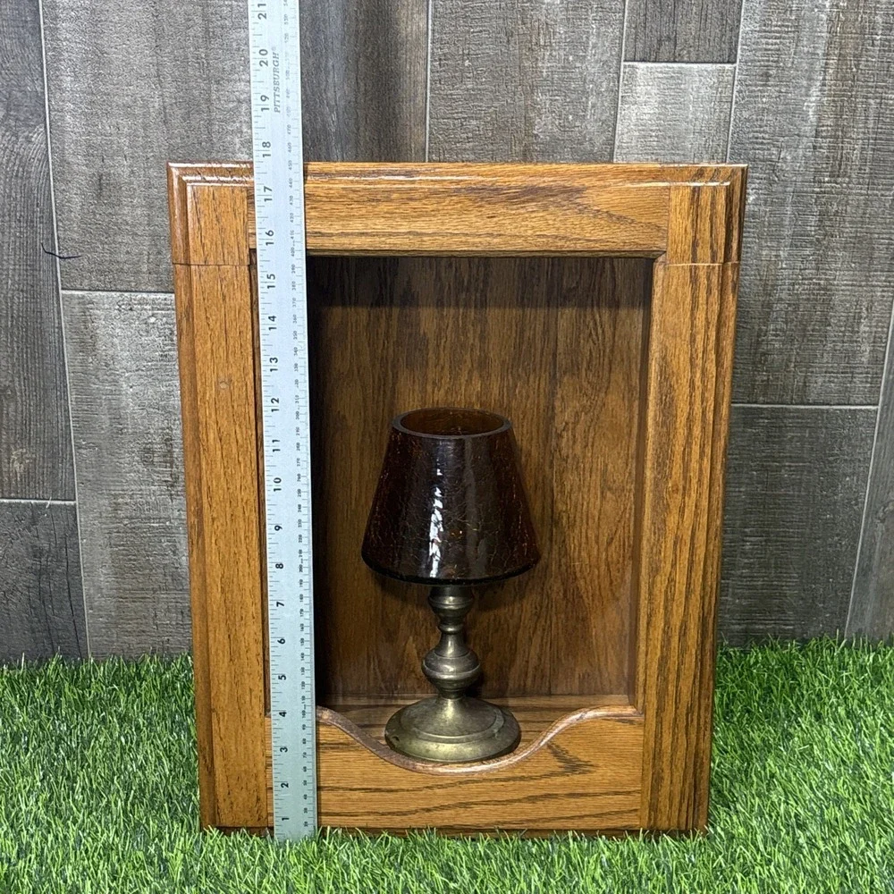 Vintage Oak Wood Shadow Box Display Shelf Wall Cabinet Curio Rustic Deco